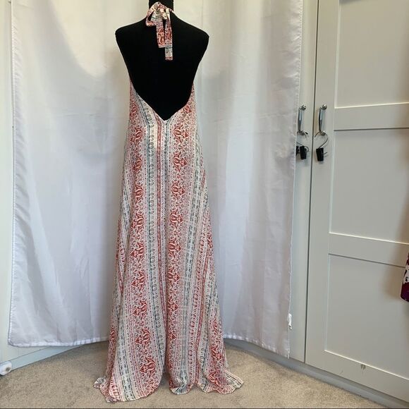OLIVACEOUS White multicoloured halter low back maxi dress Sz S NWT - Picture 7 of 12